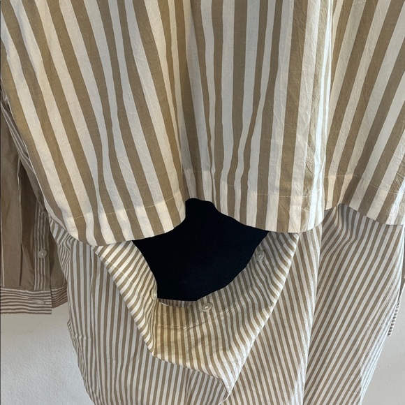 Madewell Beige and White Striped Button-Down Oversized Shirt. Convertible. - Picture 5 of 6